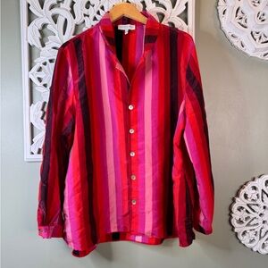 Never Fully Dressed Freya Pink Vertical Stripe Red Viscose 18 Button Down Satin